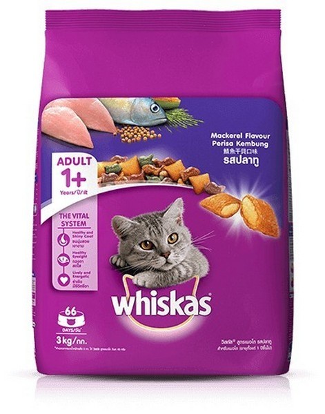 Whiskas Adult Cat Food Mackerel Flavour, 3Kg
