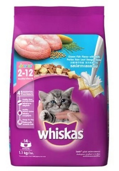 Whiskas Dry Cat Food Junior Ocean Fish with Milk For Kittens,2-12 Months,1.1 kg