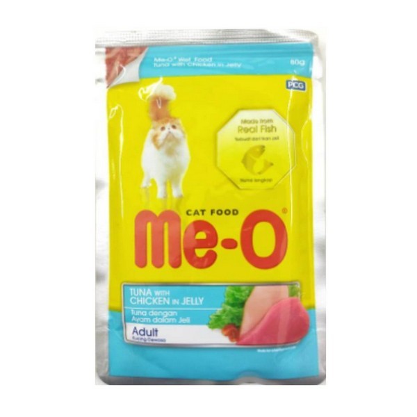 Me-O Wet Food for Adult Cat, Tuna with Chicken in Jelly, 80gm