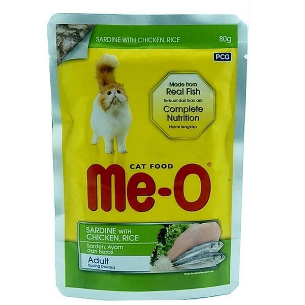 Me-O Wet Food for Adult Cat, Sardine with Chicken & Rice, 80 g