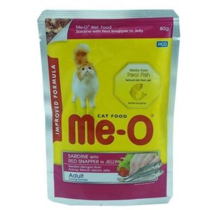 Me-O Wet Food for Adult Cat, Sardine with Red Snapper in Jelly, 80 gm