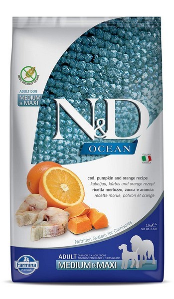 Farmina N&D Ocean Grain Free Medium and Maxi Adult Dry Food Codfish & Orange 2.5kg
