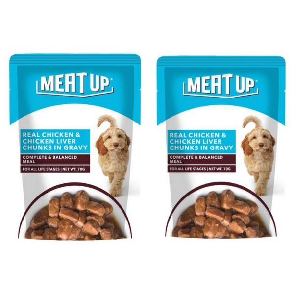 Meat Up Dog Food,Real Chicken & Chicken Liver in Gravy,70gm(Buy 1 Get 1 Free)