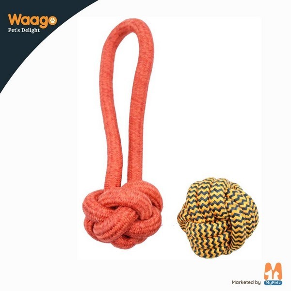 Waago Rope Ball, 12 mm And Chew Ball, 8 mm Combo, Red and Golden