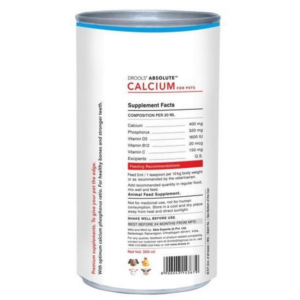Drools Absolute Calcium Syrup Dog Supplement 300Ml