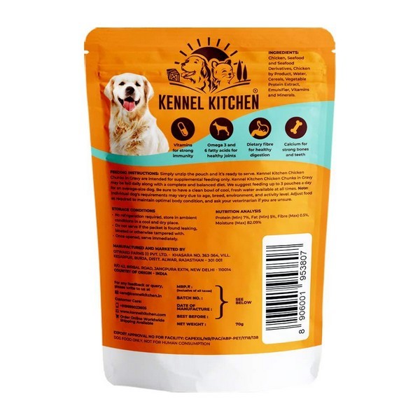 Kennel Kitchen Puppy and Adult Wet Dog Food, Chicken Chunks in Gravy, 70 gm