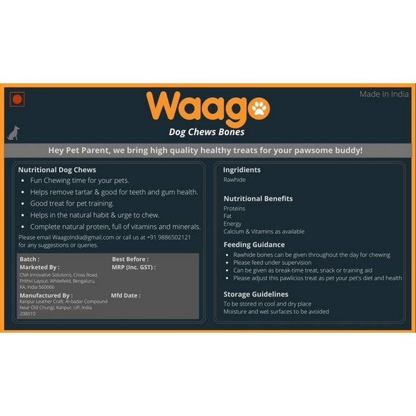 Waago Dog Chew Bones for Medium and Large Dogs 2 Bones (6 inch)