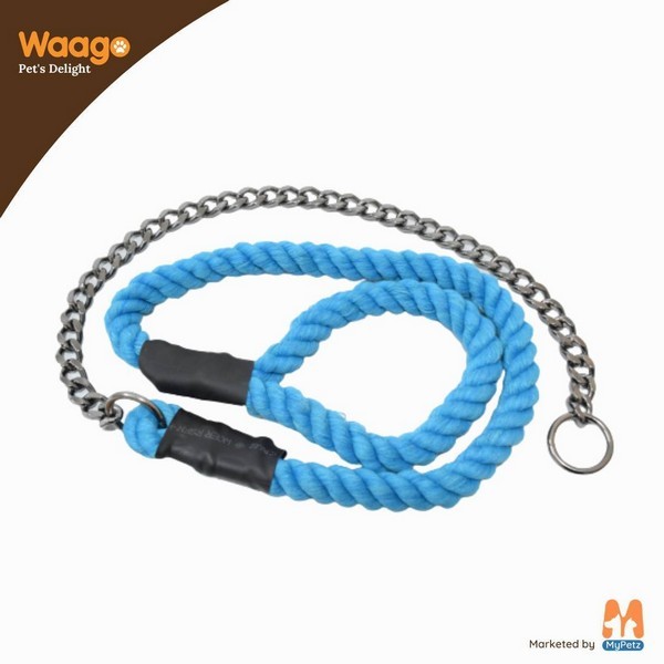 Waago Half Leash and Half Diamond Twisted shape Chain for Medium Dog (164cm),Blue
