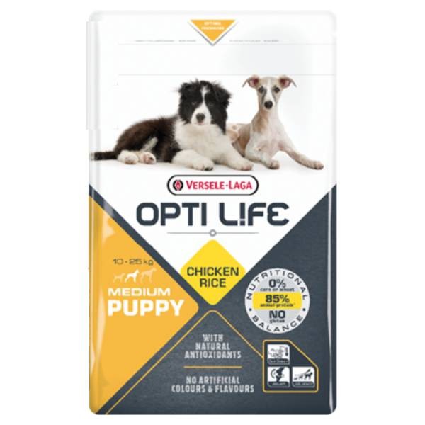 Versele-Laga OptiLife Medium Puppy (10-25 kg), Chicken Rice Dry Dog Food, 1 kg