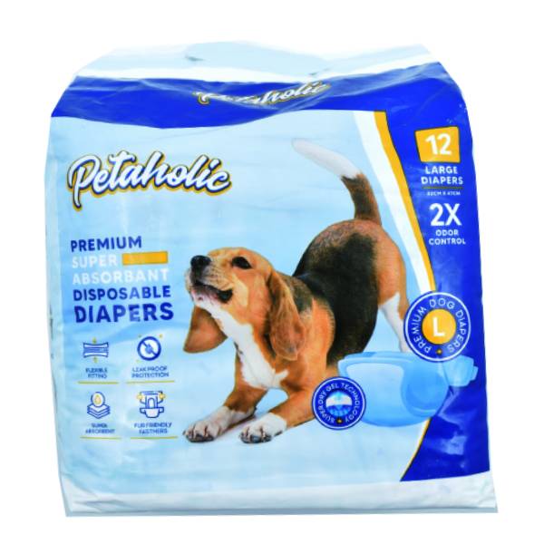 Petaholic Premium Super Absorbant Disposable Pet Diapers, Large,12 Pcs, 32×47 cm