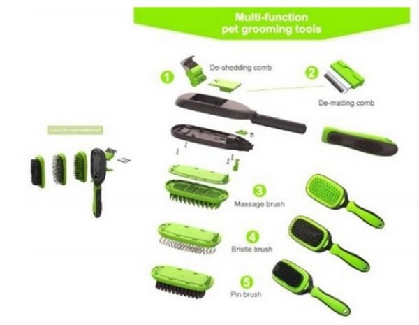 5 -In- 1 Pet Grooming Tools , Green