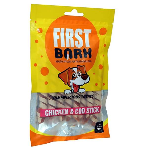 First Bark Chicken & Cod Stick Dog Treat, 70Gm
