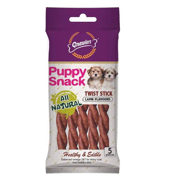 Gnawlers Puppy Snack Twist Stick with Lamb, 5 Sticks