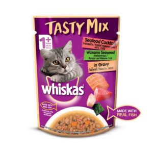 Whiskas Tasty Mix Seafood Cocktail and Wakame Seaweed in Gravy for Adult Cat,70g