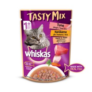 Whiskas Tasty Mix Tuna, Kanikama and Carrot in Gravy Food for Adult Cat, 70gm
