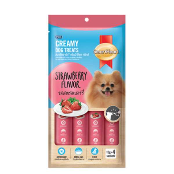 SmartHeart Strawberry Creamy Dog Treats, 15gm x 4