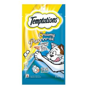 Temptations Creamy Purrrr-ee Cat Treats, Chicken & Tuna Flavors,48gm