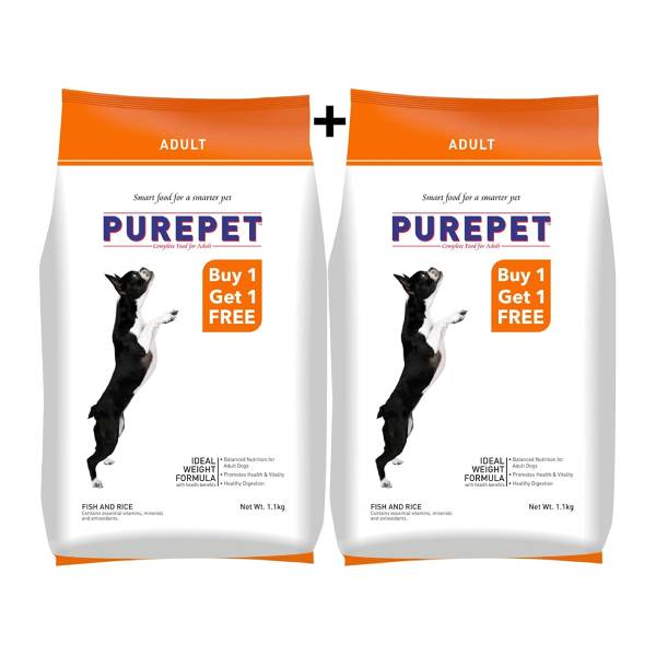 Purepet Fish and Rice Adult Dog Food, 1.1 Kg (Buy 1 Get 1 Free)