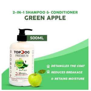 TOP DOG Premium 2 in 1 Green Apple Shampoo and Conditioner For Dogs and Cats, 500ml