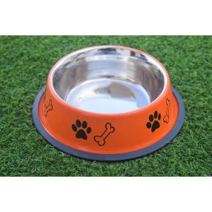 Waago Steel Feeding Bowl For Medium Dogs – Size-No 2 (Red)