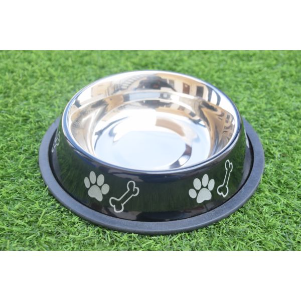 Waago Steel Feeding Bowl For Medium Dogs- Size-No 3 (Black)