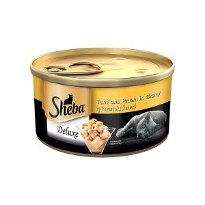 Sheba Premium Wet Adult Cat Food with Tuna Fillet and Whole Prawns.