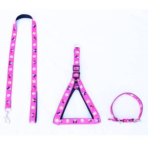 Waago Printed Body Belt,Collar and Leash Set For Medium and Large Dogs, 1.25 Inch, Pink
