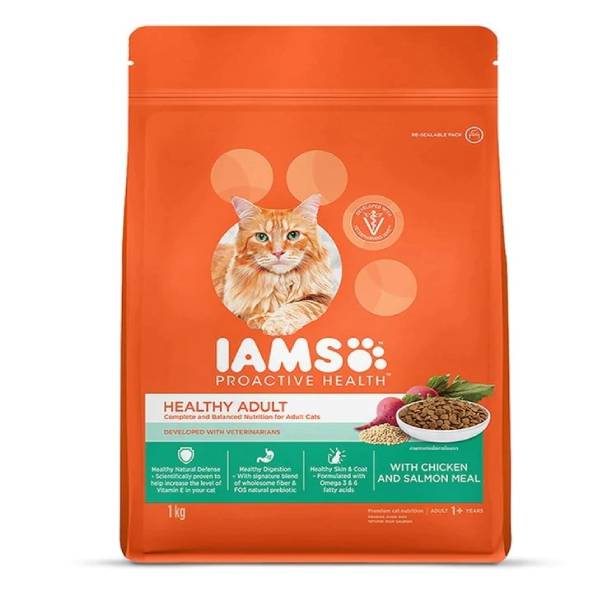 IAMS Proactive Health Chicken and Salmon Dry Food For Adult Cat, 1 Kg