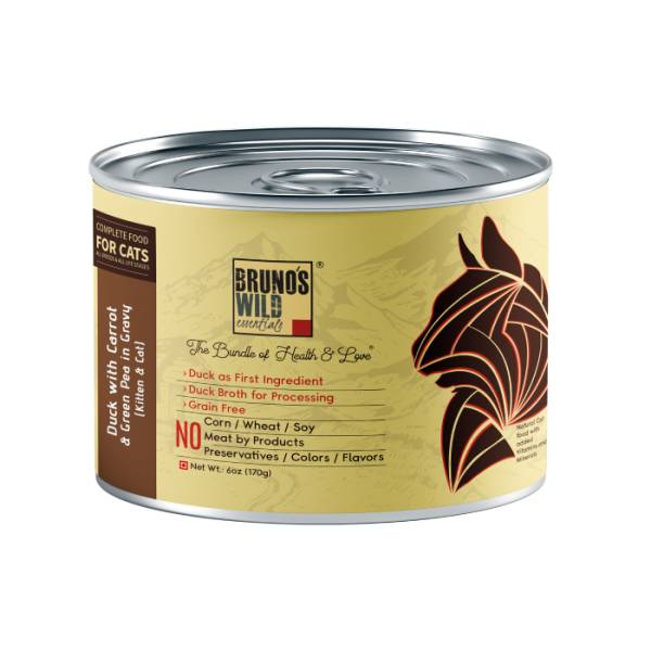 Bruno’s Wild Essentials Duck With Carrot and Green Pea in Gravy  For Cat and Kitten, 170 gm