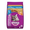 Whiskas Dry Cat Food for Adult Cats (1+ Years), Supports Hairball Control, Chicken & Tuna Flavour, 1.1 kg
