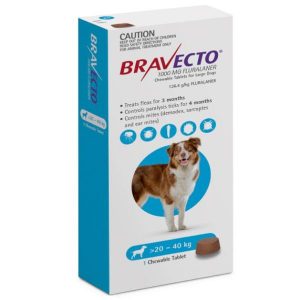 BRAVECTO Flea And Tick Chew For Dogs (20-40) Kg, 1000 Mg, 1 Chew Tablet, Blue