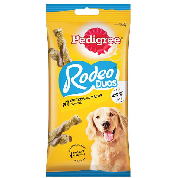 Pedigree Rodeo Duos Treat Chicken and Bacon Flavours For Adult Dogs, 123 Gm