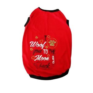 Waago T-Shirt (WOOF TO THE MOON) For Large Dogs, Red-Size-(30)-XXL