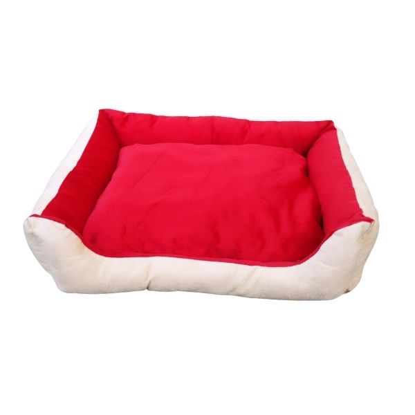 Waago Pearl Soft Bed for Pets Red And Cream Small Size (18 x 22 inch) Rectangle  Shape