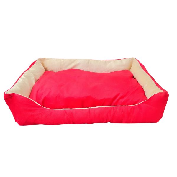 Waago Pearl Soft Bed for Pets Cream And Red Large Size (18 x 26 inch) Rectangle Shape