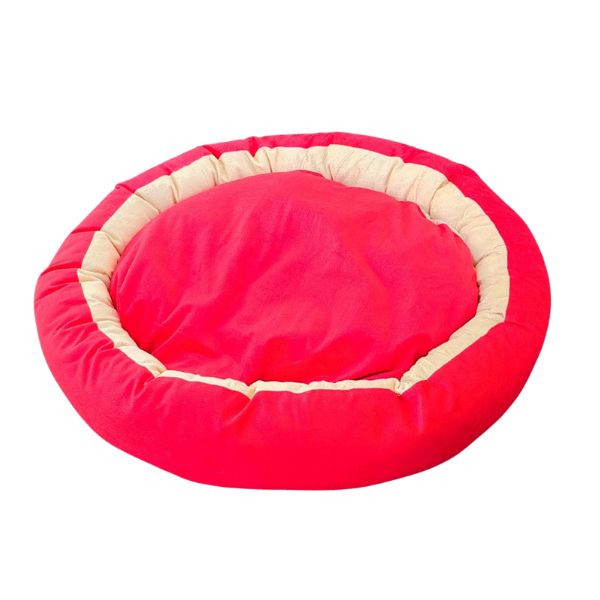Waago Pearl Soft Bed for Pets – Cream And Red – XL Size (30x 30 inch) Round Shape