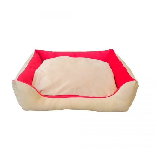 Waago Melody Soft Bed for Pets Cream And Red Small Size (16 x 22 inch) Rectangle  Shape