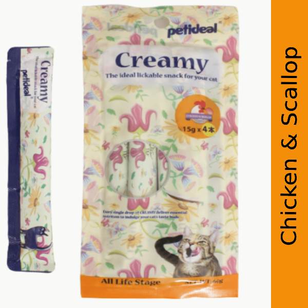 Petideal Creamy (Chicken & Scallop) Treat For Cat, 60 gm (15g x 4)
