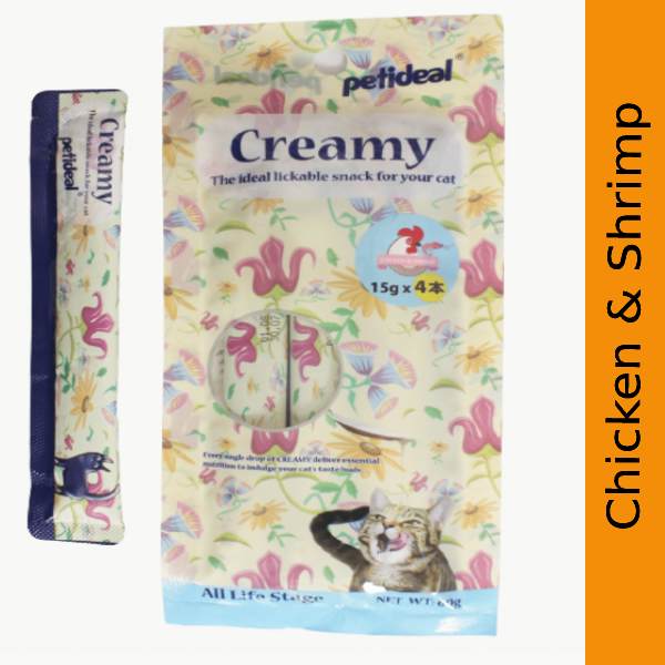 Petideal Creamy (Chicken & Shrimp) Treat For Cat, 60 gm (15g x 4)