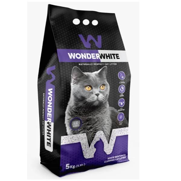 Wonder White Clumping Bentonite Cat Litter With Lavander, 5 Kg