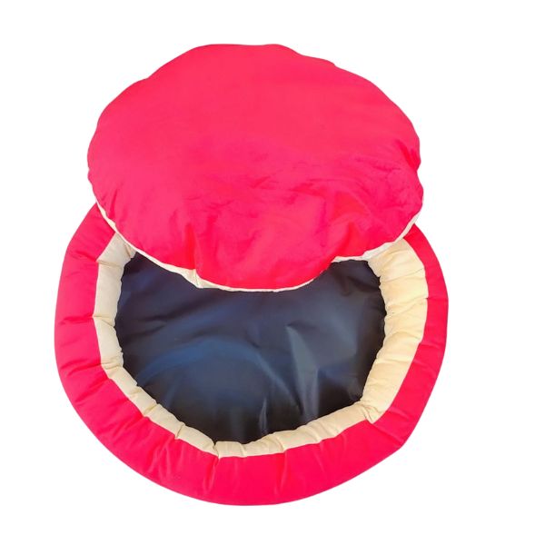 Waago Pearl Soft Bed for Pets – Cream And Red – XL Size (30x 30 inch) Round Shape