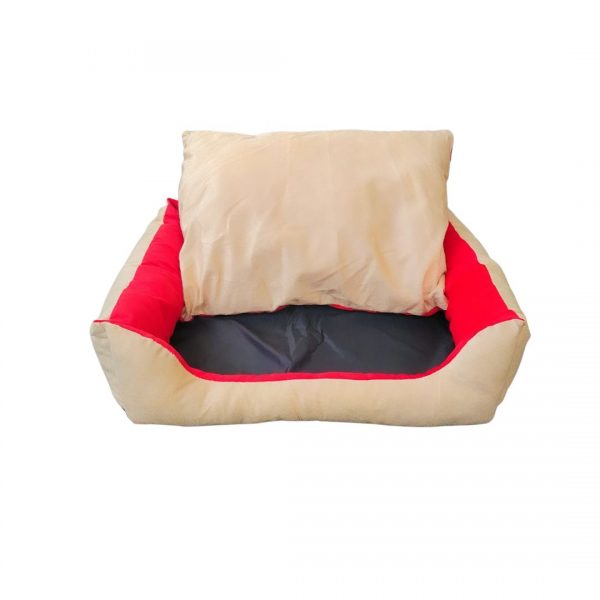 Waago Melody Soft Bed for Pets Cream And Red Small Size (16 x 22 inch) Rectangle  Shape