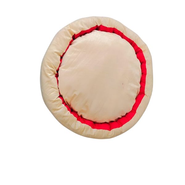 Waago Melody Soft Bed for Pet – Cream And Red-  Large Size (28 x 28 inch) Round Shape