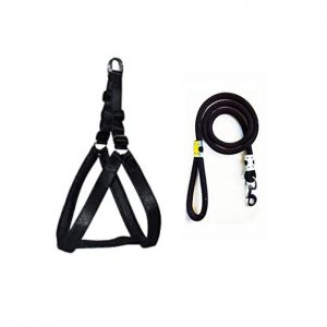 Waago Black Padded Nylon Harness With Black Rope for Dog – Small (20-28 inch)