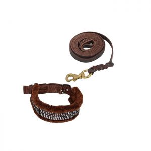 Waago Brown Leather Leash With Brown Fur Collar For dog Large