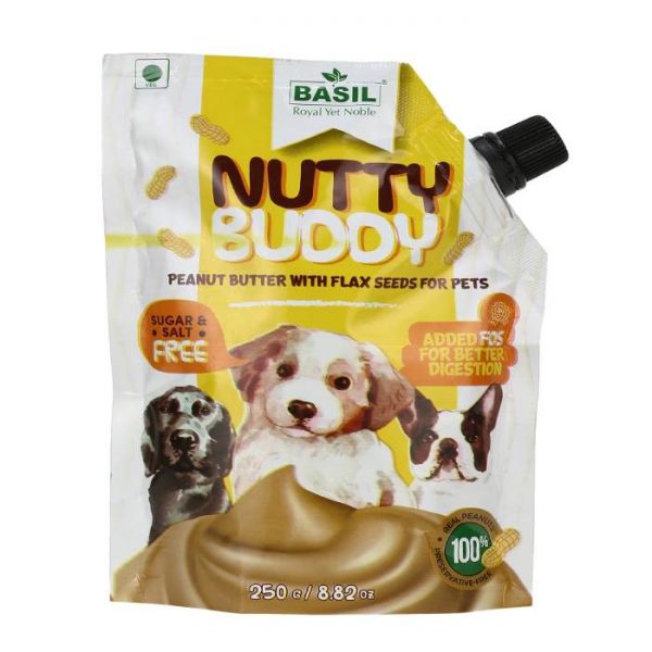 Basil Nutty Buddy Peanut Butter with Flex Seeds Pets Treats for Dogs, 250 gm