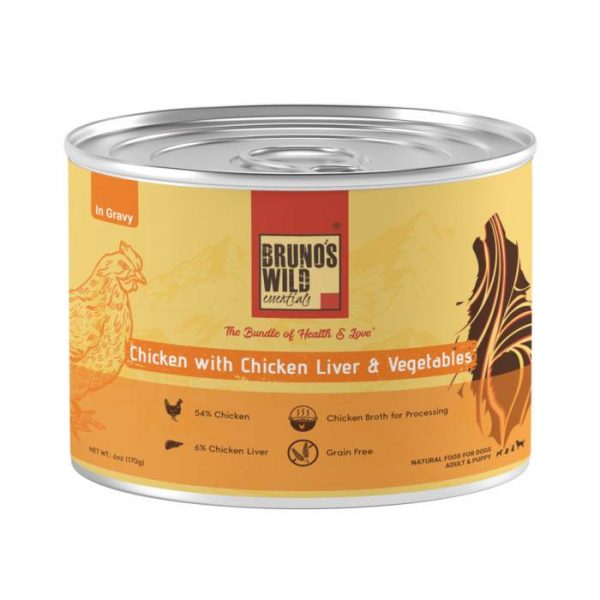 Bruno’s Wild Essentials Dog Wet Food Chicken With ChickenLiver & Vegetable, 170g