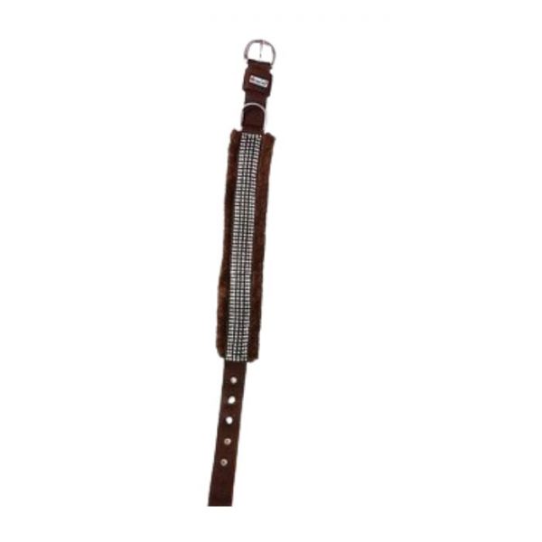 Waago Brown Leather Leash With Brown Fur Collar For dog – Large