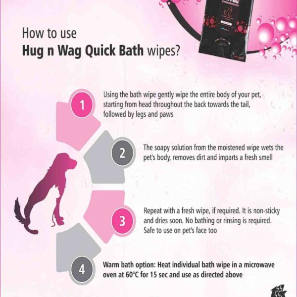Hug N Wag Quick Bath Wipes for Dogs & Cats, 10 Count