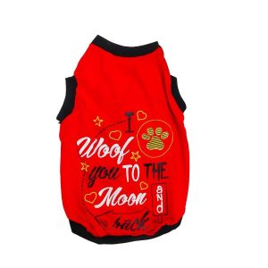 Bon Chien Dog T-Shirts (Woof You to The Moon Back) 22 Inch- Red